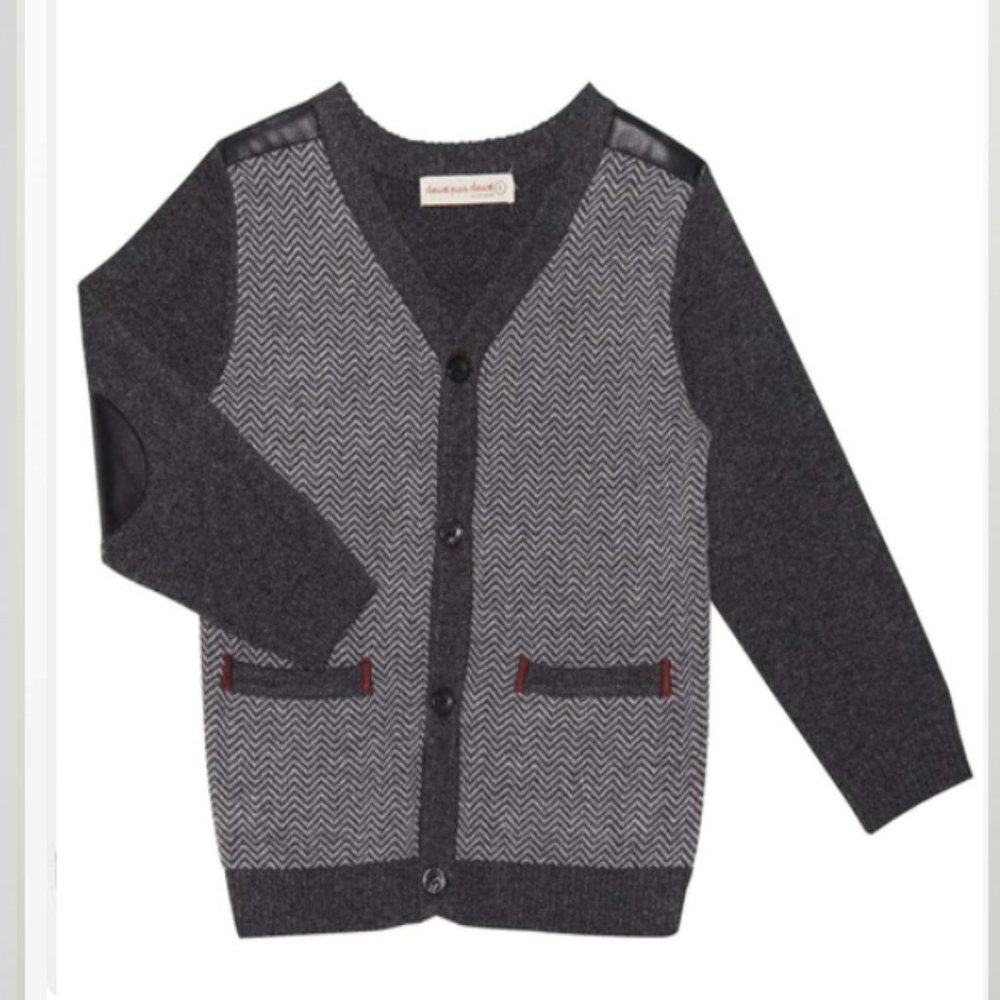 Deux‎ Par Deux Faux Leather Elbow Cardigan Sweater 18 M - Picture 2 of 8